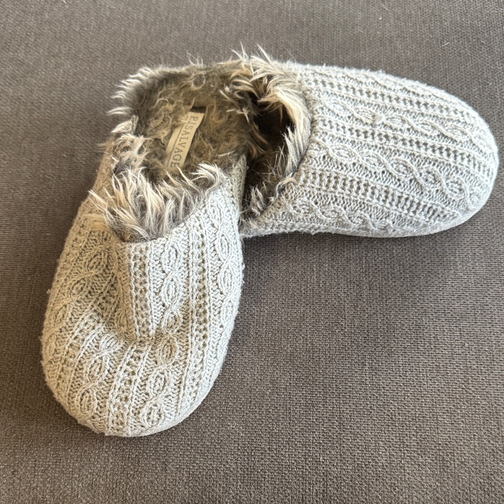 P.J. Salvage Gray Knit Slippers with Faux Fur